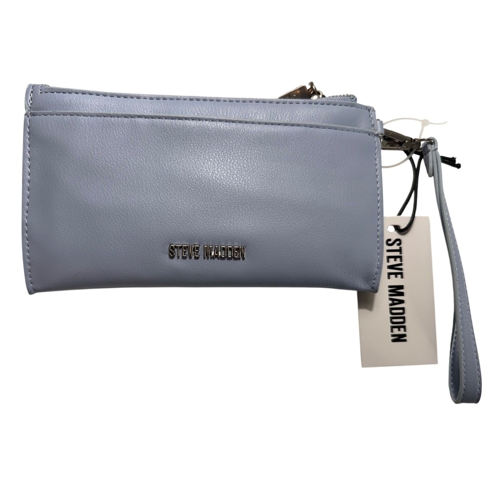 Steve Madden Brivers Wristlet Light Blue Vegan Leather‎ Zip Around Clutch Wallet